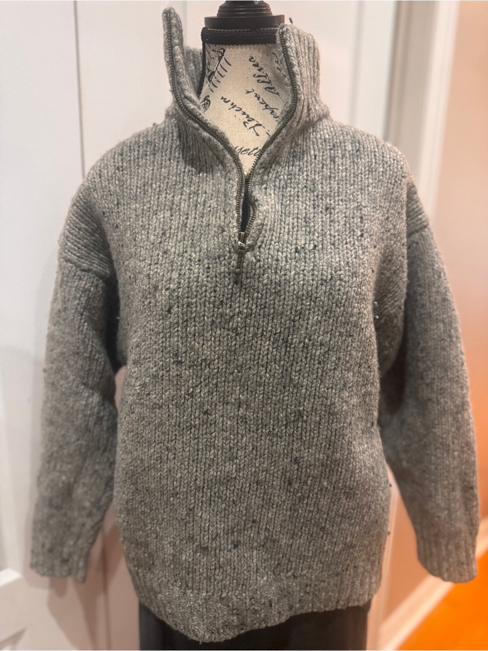 Carraig Donn Men's Gray Half-Zip Knit Irish Wool Sweater